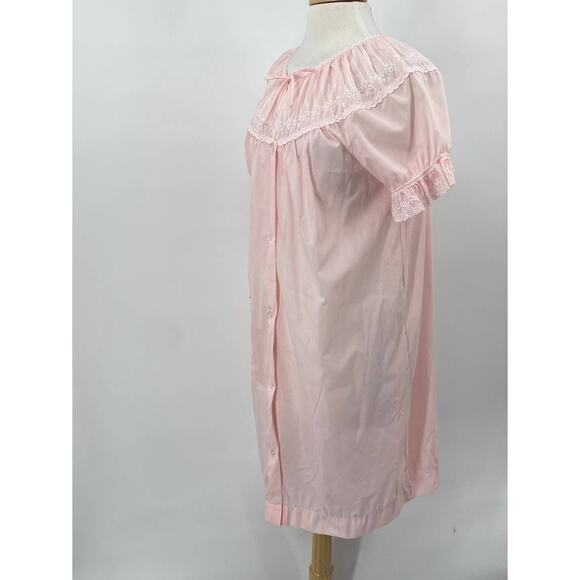 Vintage Nightgown Embroidered Neck Ruffled Short Sleeves Mini Pink Womens Medium - Picture 4 of 9